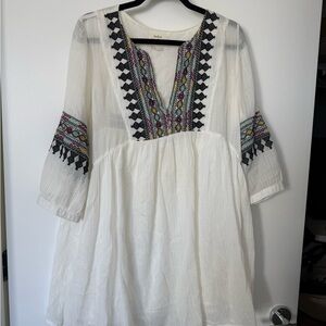 ba&sh White Tunic with Black and Multicolor Embroidery